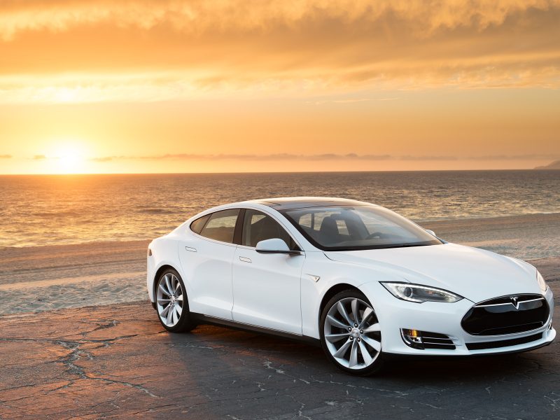 Model S in White, At the Beach – Tesla Motors