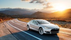 Model S in Silver, Desert Road – Tesla Motors